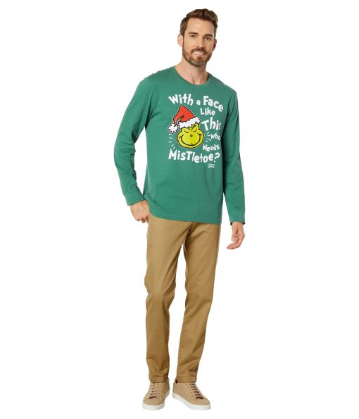 Life is Good With A Face Like This Grinch Long Sleeve Tee Spruce Green