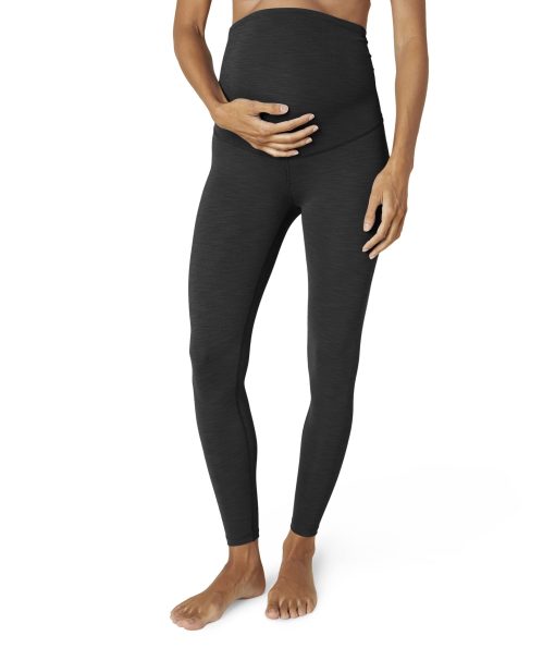 Beyond Yoga Maternity Heather Rib Midi Leggings Black Heather