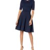 Vince Camuto Crepe Back Satin Long Sleeve Faux Wrap Dress Fit-and-Flare with Self Sash Hunter