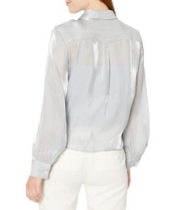 Vince Camuto Camuto Women's Button Down Tie Front Iridescent Blouse Silverstone
