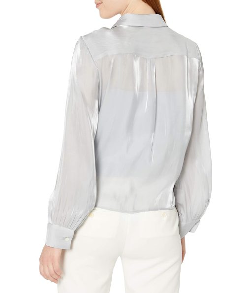Vince Camuto Camuto Women's Button Down Tie Front Iridescent Blouse Silverstone