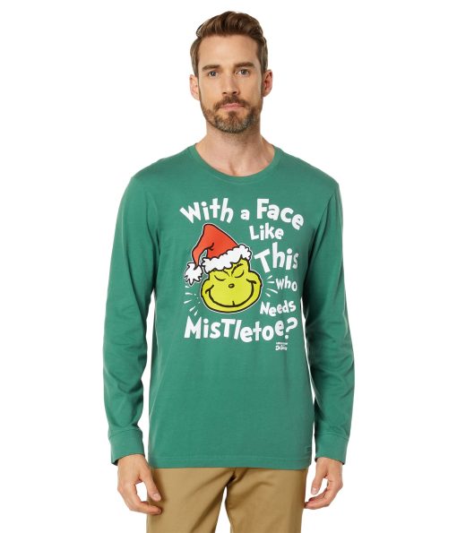 Life is Good With A Face Like This Grinch Long Sleeve Tee Spruce Green