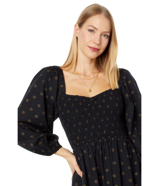 Madewell Emine - Long Sleeve Ruched Lucie Mini - Foil Floral True Black