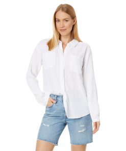 Mod-o-doc Double Layer Gauze Long Sleeve Flowy Button-Up Shirt White