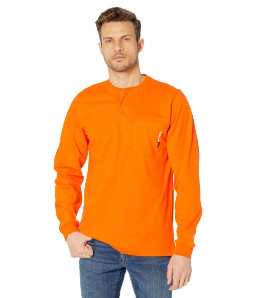 Timberland PRO FR Cotton Core Long Sleeve Henley with Pocket Blaze Orange