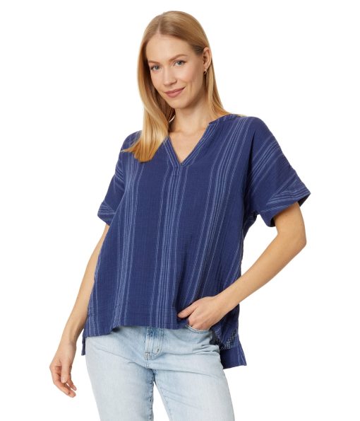 L.L.Bean Cloud Gauze Shirt Short Sleeve Vintage Indigo Stripe