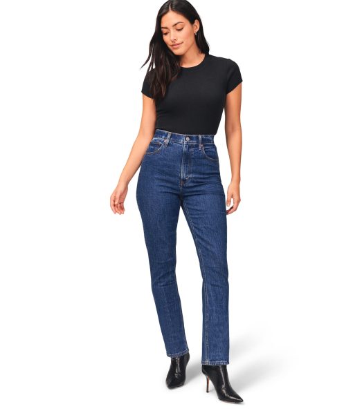Abercrombie & Fitch Curve Love Ultra High-Rise Slim Straight Jeans Dark Indigo Marbled