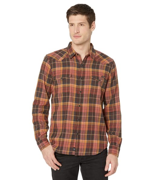 Lucky Brand Stretch Grom Plaid Western Long Sleeve Shirt Brown/Red