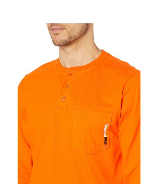 Timberland PRO FR Cotton Core Long Sleeve Henley with Pocket Blaze Orange