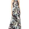 Adrianna Papell Stretch Foil Crepe Tie Front Dress Black Multi