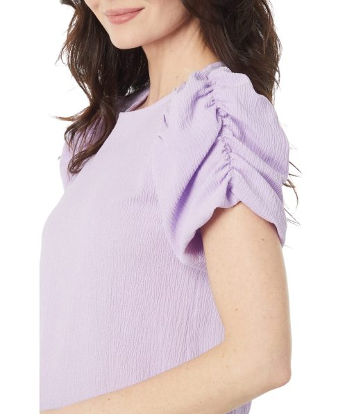 Vince Camuto Crew Neck Gathered Puff Sleeve Blouse Cool Lavender