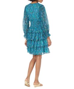 Lilly Pulitzer Laralynn 3/4 Sleeve Tiered Dress Low Tide Navy Lil Catty Purrsonality