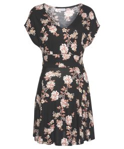 LASCANA Short Sleeve Floral Pattern Dress Black Printed