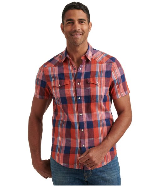 Lucky Brand Short Sleeve Mesa Western Shirt Red Plaid