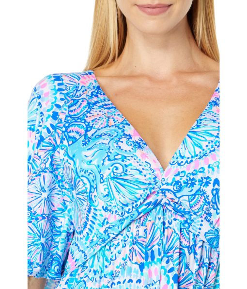 Lilly Pulitzer Minka Sleeved Maxi Dress Blue Grotto Commotion in The Ocean